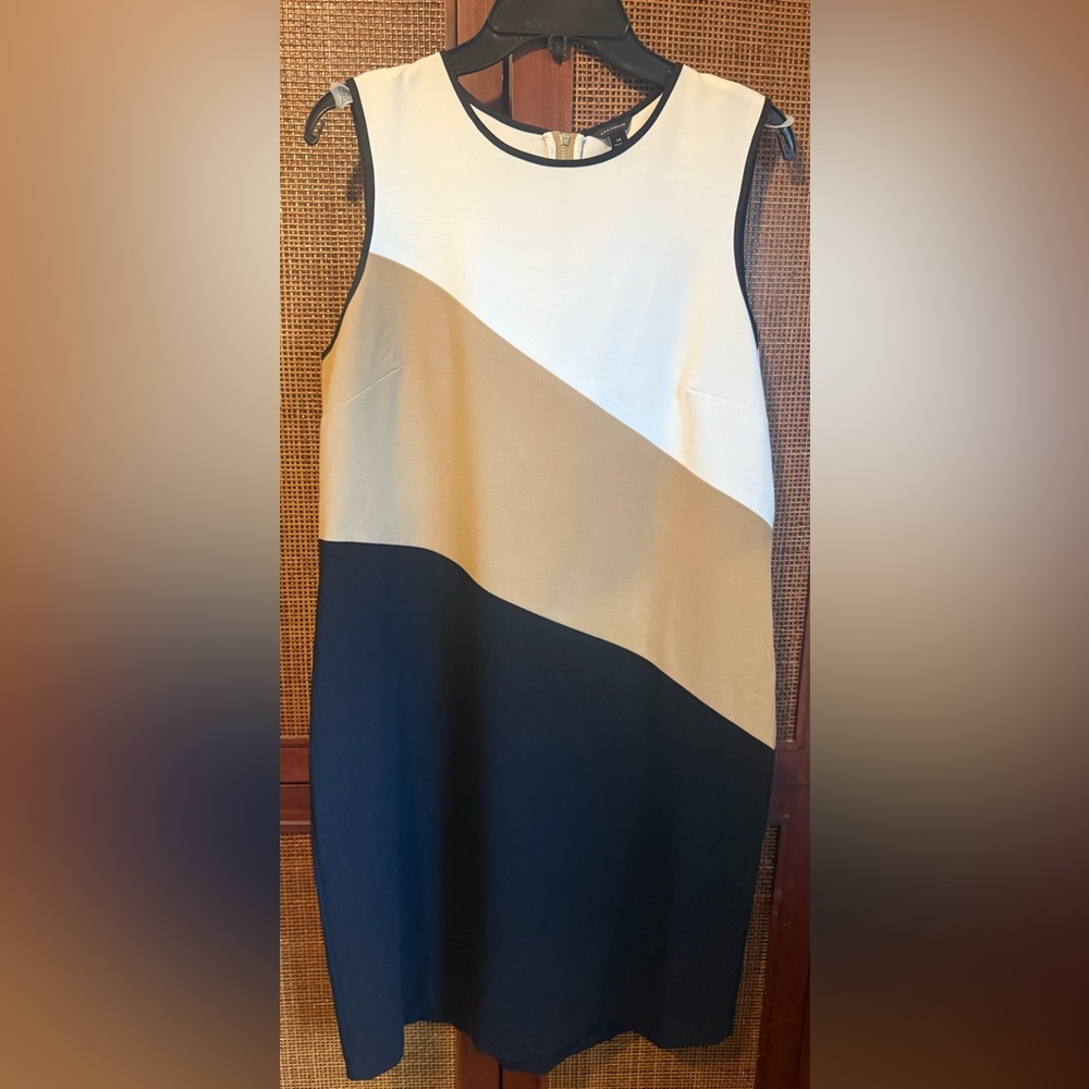 Ann Taylor Asymmetrical Classic Dress Black and Cream